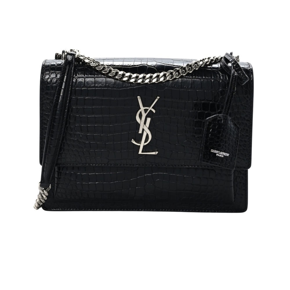Saint Laurent Croc Embossed Sunset Shoulder Bag Medium